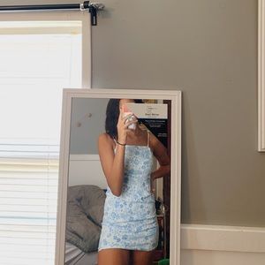 blue and white mini dress
